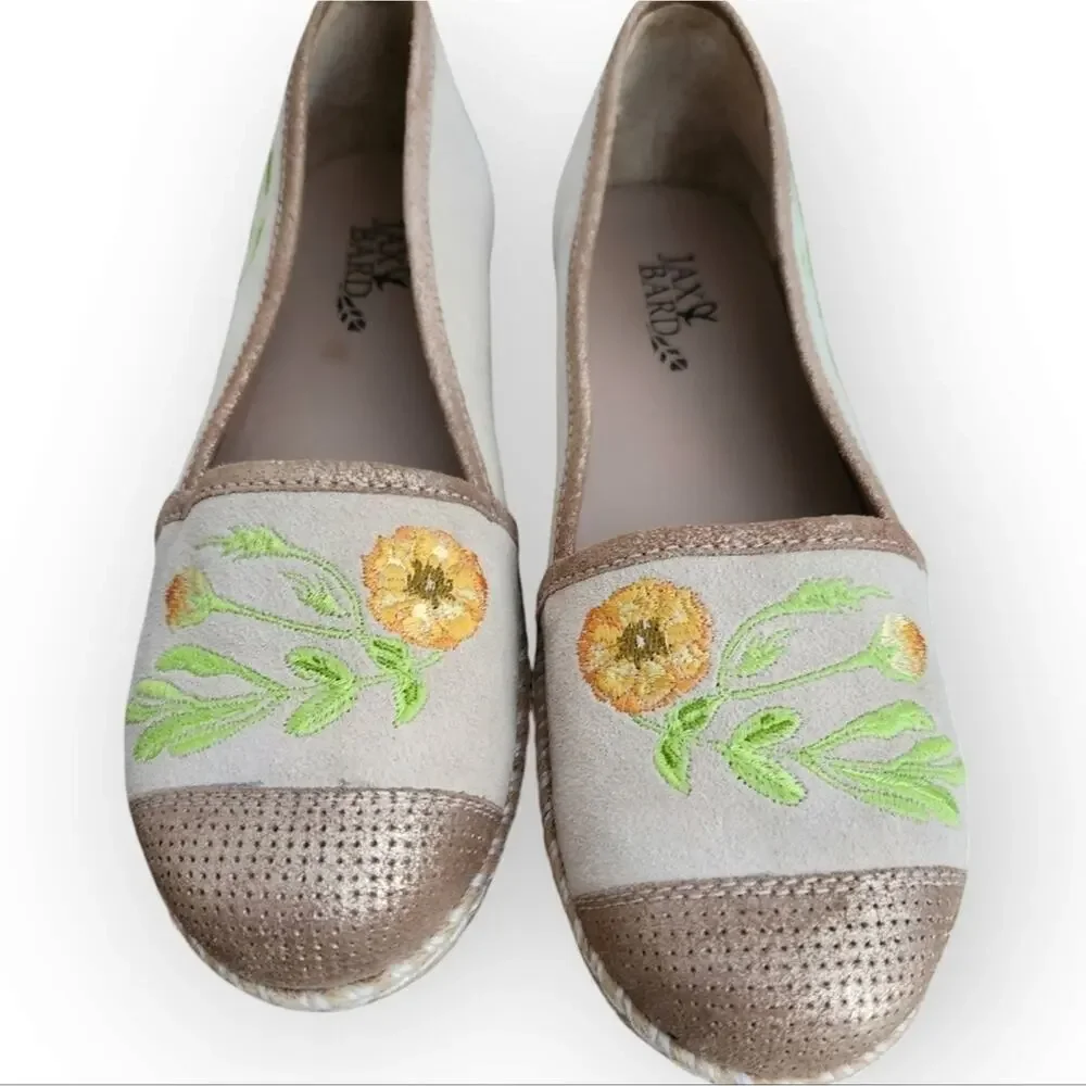Jax & Bard Suede Floral Embroidered Platform Espadrilles 40